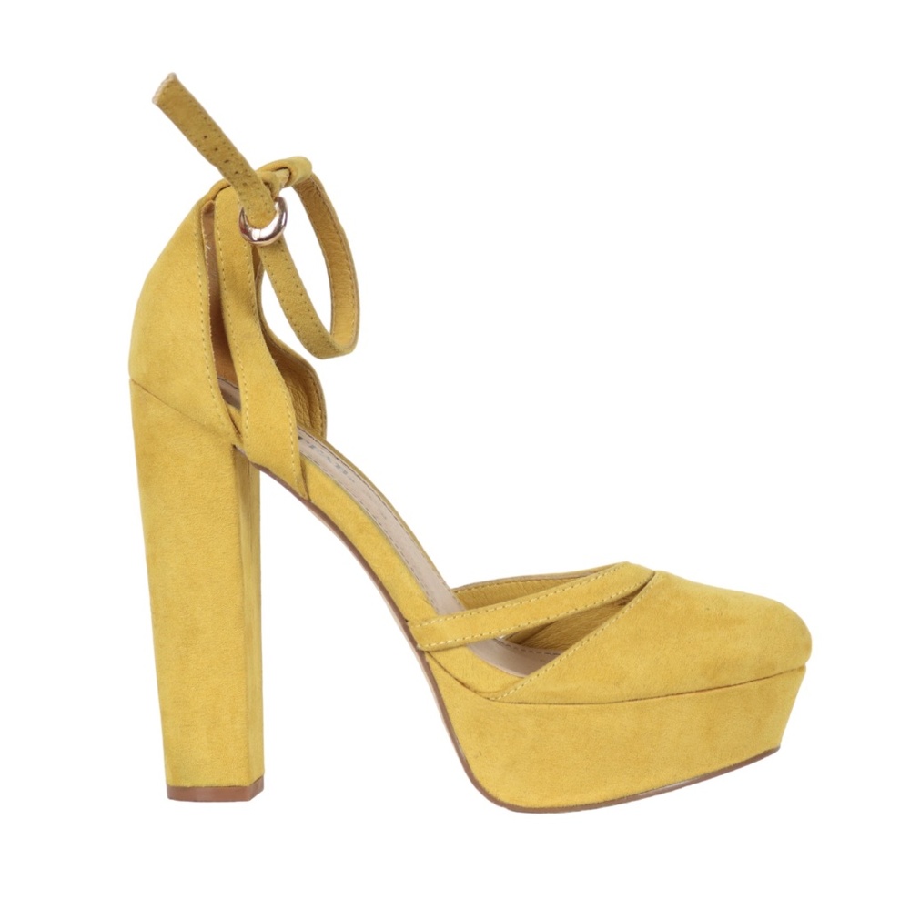 JustFab "Sharae" Yellow Suede Platform Pump Chunky Block Heels Size 7.5